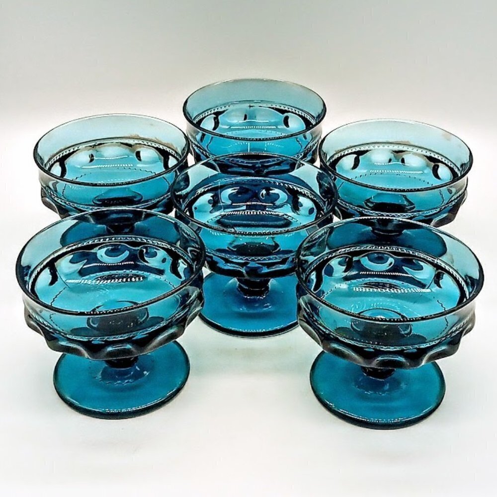 Colony Crown Blue Glass Sherbet Bowls (6)